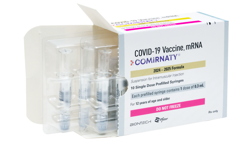 COMIRNATY® (COVID-19 Vaccine, mRNA) packaging and glass prefilled syringes